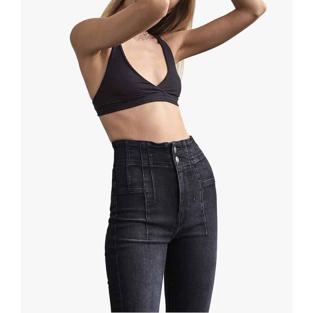 Free People High-Rise Wide Leg Jeans in Washed Black